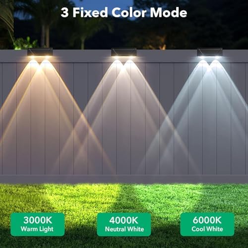 Solar Fence Lights Outdoor - 3 Color Modes(3000K/4000K/6000K), IP55 Waterproof Solar Lights, Fence Light Solar Powered for Outside, Backyard, Railing, Steps, Patio and Wall Lighting (2PK) - Image 5