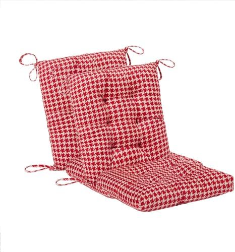 Outdoor Patio Cushion, Rocking Chair Cushion, Tufted Pads, Set of Upper and Lower with Ties Pack of 2 (2 Sets) - Back 20"×17", Seat 17"×17" (Red Houndstooth) by Makimoo