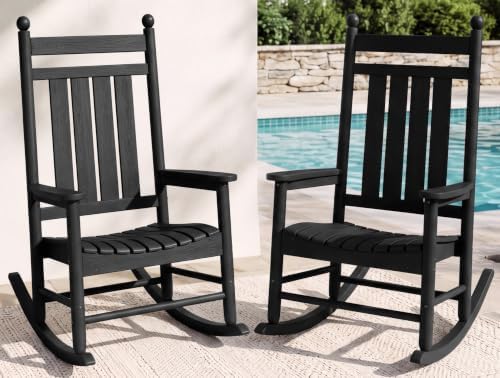 SERWALL Comfortable Outdoor Rocking Chairs Set of 2, Black by SERWALL