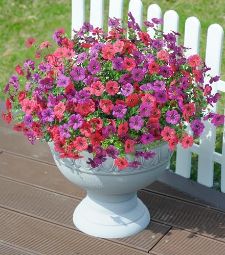 Daisy Artificial Flowers for Outdoors Decor, 12 Bundles Faux Daisy with Eucalyptus Fake Plants Greenery UV Resistant Look Real Colorful Faux Flowers for Outside Planter Porch Patio Yard Gardens, Mix - Image 4