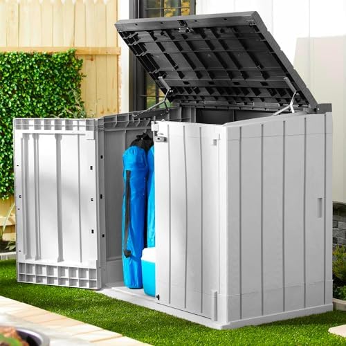 Avilia Multi-Purpose Outdoor Storage Box with 2 Doors – Storage Box and Tools Wood Effect, Weatherproof 842L, 74.5 x 129.5 x 111 cm, Polyurethane, Anthracite - Image 3