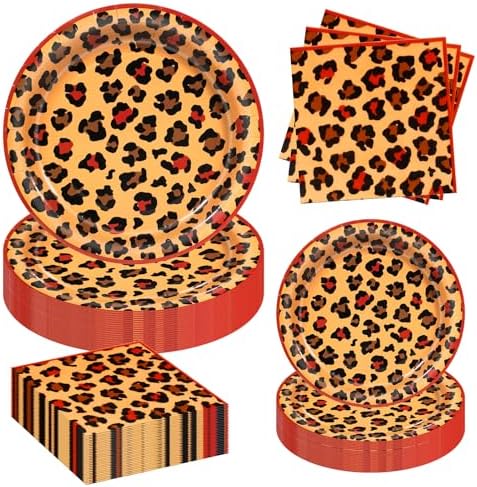 180pcs Red Cheetah Print Plates and Napkins Party Supplies,Serves 60 by Osonm