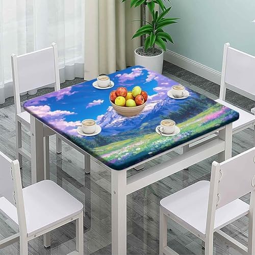 Outdoor Table Cloths with Elastic, Mountain Majesty Pattern Printed on Stain Resistant Fitted Table Cover Square, Perfect for Meals Coffee Guest Dinners, Fit for 52" x 52" Square Tables - Image 2
