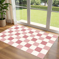 Pink White Checkered Entry Rug - 3x5 Non-Slip Indoor Outdoor Rugs by Othilic