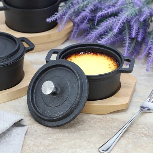 MegaChef Cast Iron 8 Ounce Mini Dutch Oven with Wood Tray, Cookware, Bakeware, Serveware (4 Piece) - Image 7
