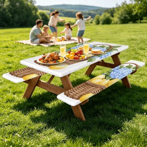 Wicker Basket with Lemons Hydrangeas Outdoor Table Cover - Image 7