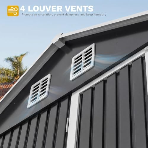DWVO 7' x 5' Outdoor Metal Storage Shed with Windows & 3 Lockable Doors - Image 6