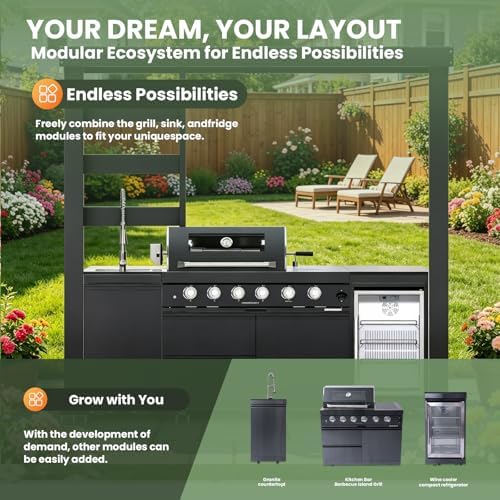 97" Stainless Steel Outdoor Kitchen Island with 4-Burner 72000 BTU,Gas Grill with Side Burner,Rotisserie Oven,Beverage Fridge,Galvanized Steel Roof,Granite Countertops,Sink.(Natural Gas) - Image 6