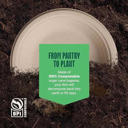 100% Compostable Deep Dish Plates - 9 Inch [125-Pack] Heavy Duty Brown - Image 6