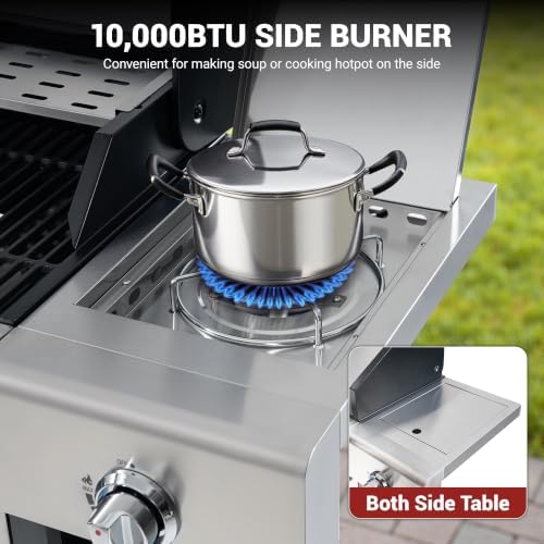 HUGROVE 4-Burner 50000 BTU Propane Gas Grill with Side Burner (Silver) - Image 7