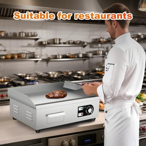 18’’ Commercial Electric Griddle - Electric Cast Iron Griddle w/Stainless Steel Material and Non-Stick, 110V Commercial Griddle w/ 1/2" Thick Iron Cooking Plate for Indoor and Restaurant - Image 6