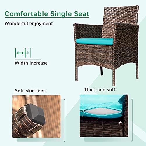 Greesum Patio Furniture 4 Pieces Conversation Sets,Brown and Blue - Image 5