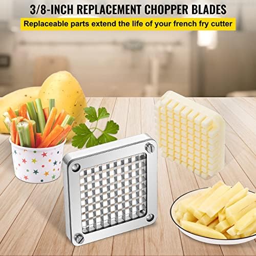 VEVOR Replacement Chopper Blade, 3/8 inch, 3 PCS French Fry Blade Assembly with 6 Extra Knives, Stainless Steel Dicer Parts and Push Block for Cutting Potatoes Carrots Onions Cucumbers Mushrooms - Image 2