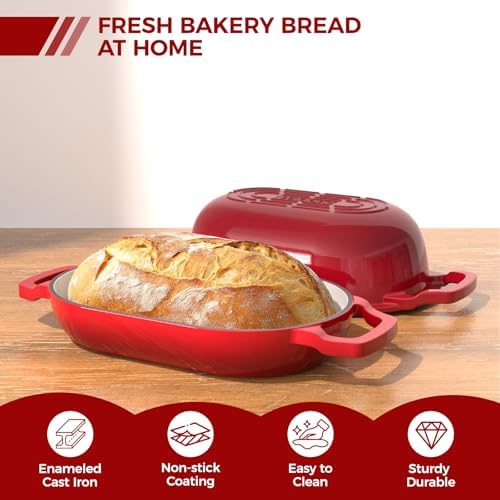 Wildone Enameled Cast Iron Dutch Oven Pot with Lid, Oval Bread Oven - Image 3