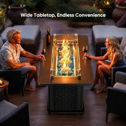 Ciays 43-Inch Rectangular Propane Fire Pit with 60,000 BTU Output, Outdoor Gas Fire Pit Table Premium for Outside Patio with 304 Stainless Steel H-Burner, Glass Stones, and Wind Guard - Image 7