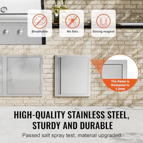 VEVOR Outdoor BBQ Kitchen Door, 18W x 21H Inch Stainless Steel Flush Mount Vertical Door with Recessed Handle, for BBQ Island, Grilling Station, Outside Cabinet - Image 3