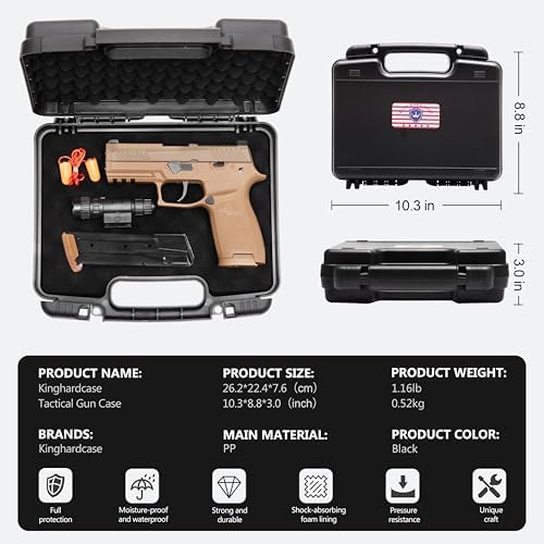 Kinghardcase 9mm Gun Case Lockable, TSA Approved Firearm Travel Case with TSA Lock, Pistol Case Hard Shell, Gun Safe for Handgun, Pistol, Revolver - Shockproof Gun Storage - Image 4