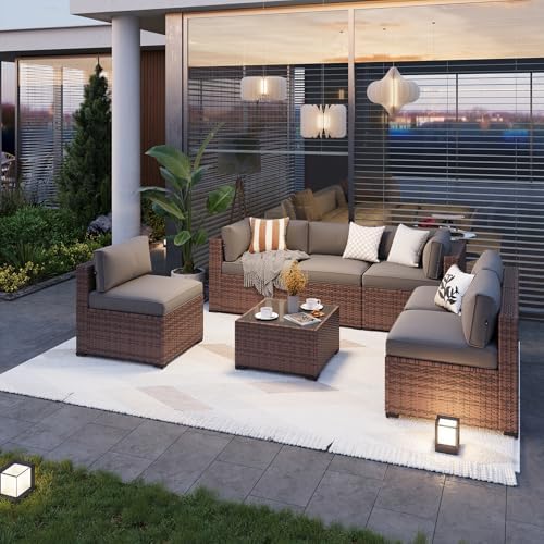 Aoxun Patio Furniture Set, 7 Pcs Outdoor Furniture with Coffee Table - Image 2