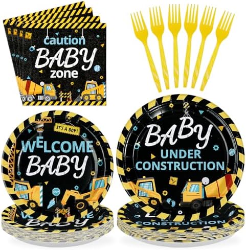 96Pcs Construction Baby Shower Party Decorations, Serves 24 by Greencian