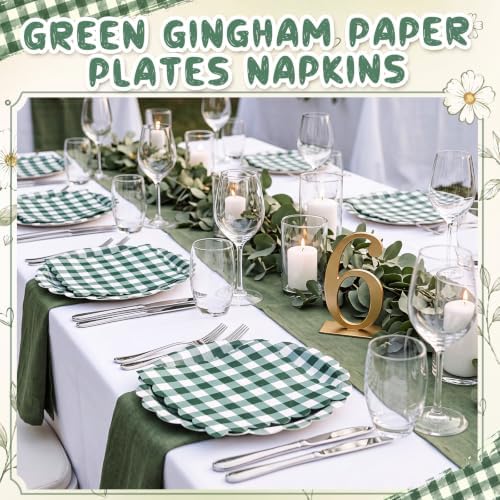 Roshtia 120 Pcs Dark Green Gingham Plates and Napkins,Forest Party Decor - Image 3