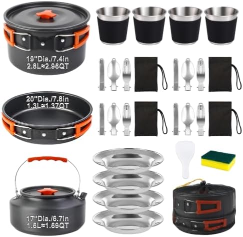30-Piece Camping Cookware Set with 1.6L Kettle for 4 People by DADinithron