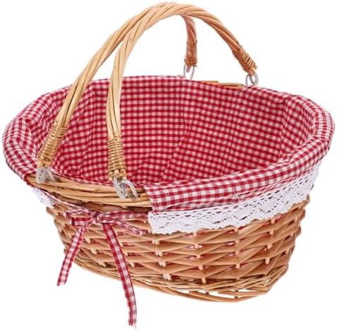 Vintage Wicker Picnic Basket with Handles, Rustic Fruit Storage Container by GARNECK