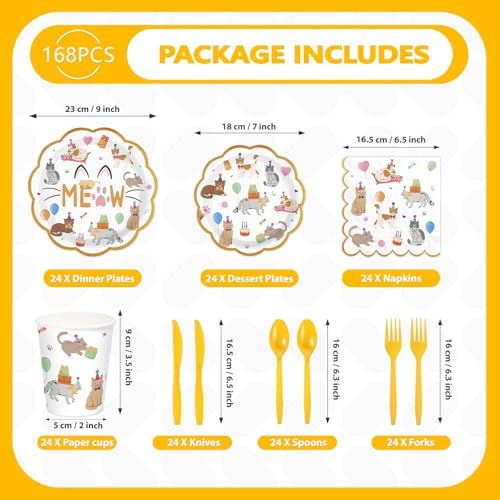 168 Pcs Cat Theme Birthday Party Decorations, Serves 24 - Image 2