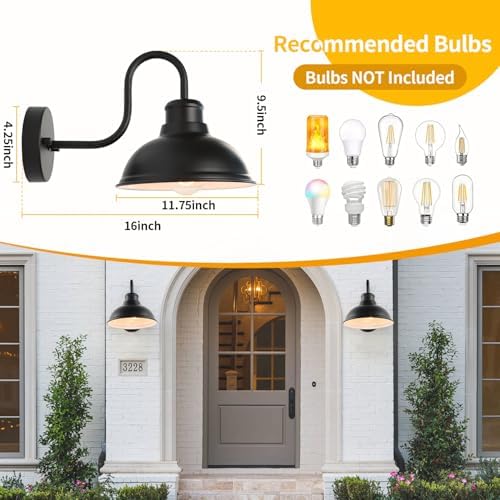 12" Barn Light Outdoor Wall Lights 2 Pack Large Exterior Lighting Fixtures - Image 7