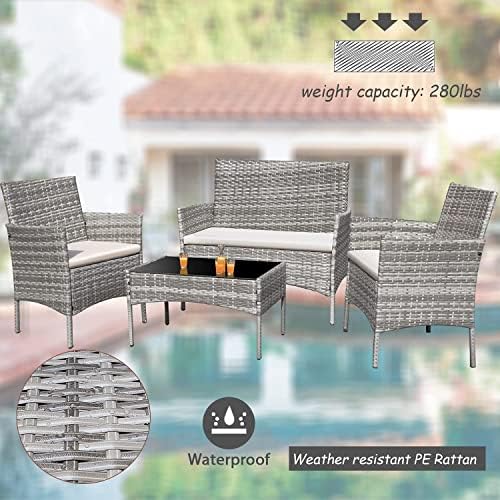 Homall 4 Pieces Outdoor Patio Furniture Sets Rattan Chair Wicker Set,Outdoor Indoor Use Backyard Porch Garden Poolside Balcony Furniture (Grey and Beige) - Image 4