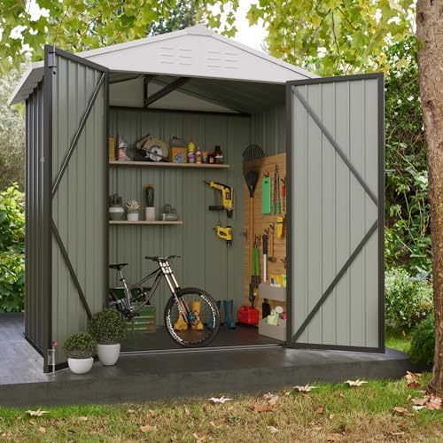 JUMMICO Metal Outdoor Storage Shed 6 x 4 FT Metal Shed with Lockable Door,Waterproof Garden Tool Shed Storage House for Backyard Patio Lawn,Grey - Image 6
