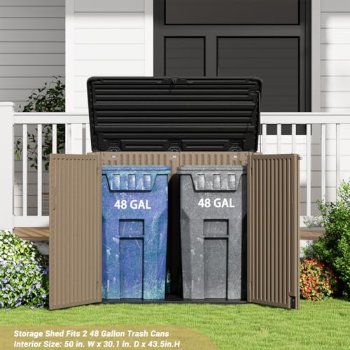 KINYING Larger Outdoor Storage Shed Weather Resistance, Resin Sheds & Outdoor Storage for Garden, Patios, Backyards, 48 Cu.Ft Tool Shed for Garbage Cans, Lawn Mower, Garden Tools,Brown - Image 7