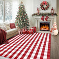 Christmas Red and White Plaid Rug 8x10 ft, Extra Large Cotton Hand-Woven Buffalo Check Area Rug for Living Room, Bedroom, Patio, Christmas Holiday Farmhouse Decor, Washable Outdoor Indoor Carpet by Homydecor