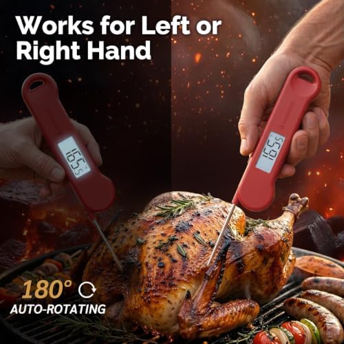 0.5 Sec Instant Read Meat Thermometer Digital for Outdoor Fryer, Red - Image 5