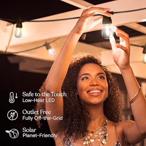 Brightech Ambience Pro Solar Powered Outdoor String Lights -27 ft Commercial Grade Waterproof Edison Patio Lights, Shatterproof LED String Lights for Outside, Porch - 12 Bulbs, 1W Soft White - Image 6