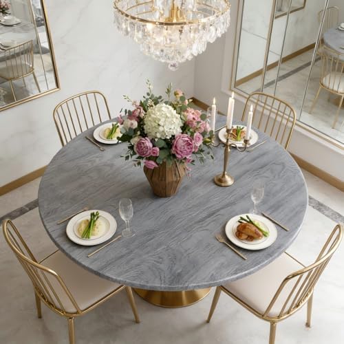 LUSHVIDA Round Tablecloth, Fitted Table Cloth for 45"-56" Tables, Wood Gray - Image 2