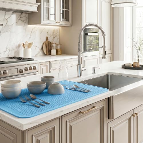 MicoYang Silicone Dish Drying Mat for Multiple Usage,Easy clean,Eco-friendly,Heat-resistant Silicone Mat for Kitchen Counter or Sink,Refrigerator or Drawer Liner Light Blue 4XL 32 inches x 18 inches - Image 5