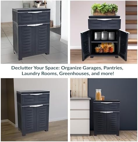 Sunnydaze 34.5" Garage Storage Cabinet with Adjustable Shelf, Charcoal - Image 5