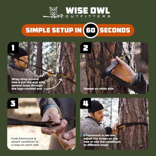Wise Owl Outfitters Camping Hammock – 400lbs Portable Hammock with Tree Straps - Travel, Backpacking, Hiking, Outdoors Camping Gear - Single - Image 4