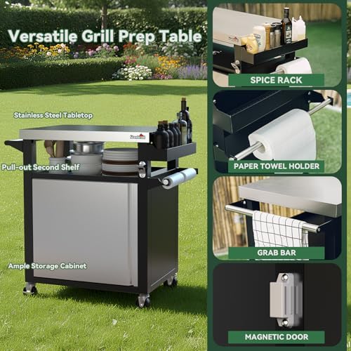 Stanbroil Rolling Grill Table Cart with Stainless Steel Cabinet & Tabletop - Image 4