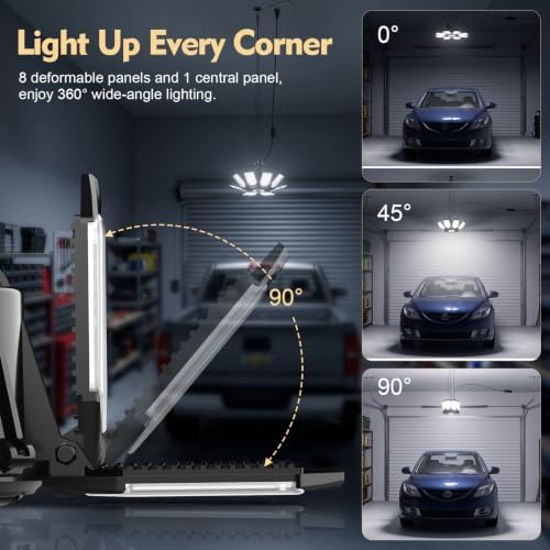 TANBABY 2 Pack Plug-in Garage Lights, 8+1 Deformable Ceiling Light, 50000LM - Image 3