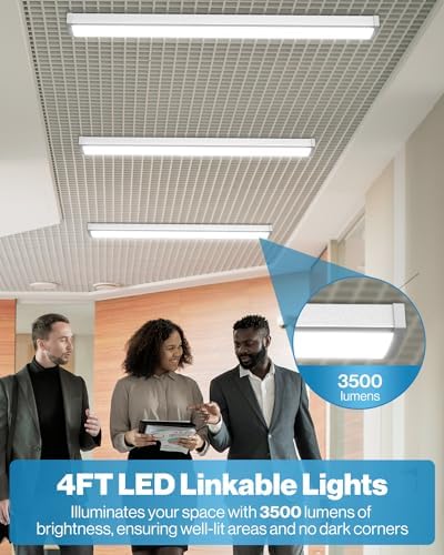 Sunco 6 Pack LED Shop Lights 4ft, Wraparound Fixtures, 40W=300W, Linkable - Image 2