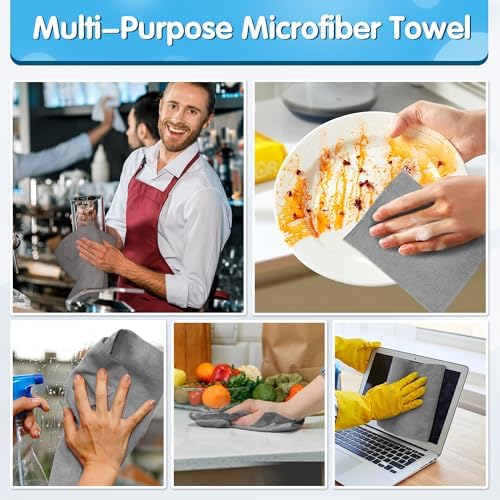 FIXSMITH Grey Microfiber Cleaning Cloth, Pack of 50, 16"X12" Cleaning Rags for Housekeeping and Kitchen, Reusable Shop Towels, Microfiber Towels for Cars, Lint Free, Scratch-Free, Highly Absorbent - Image 6