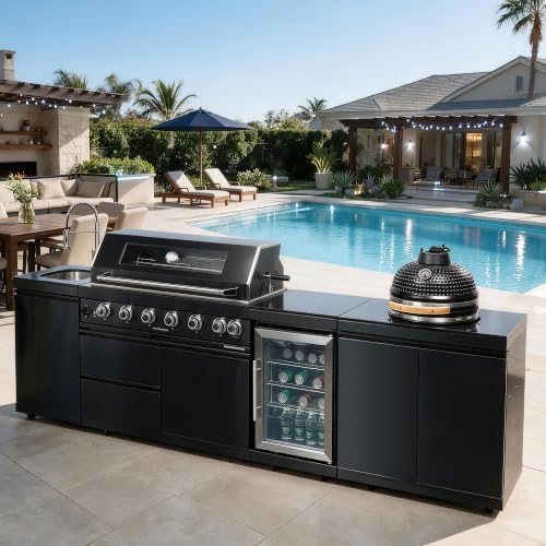 115'' Propane Gas Outdoor Kitchen Island with Kamado Charcoal Grill Fridge - Image 4