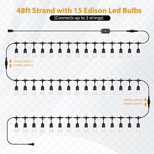 Mlambert 144FT(3x48FT) 3 Colors LED Outdoor String Light with Remote, Black - Image 2