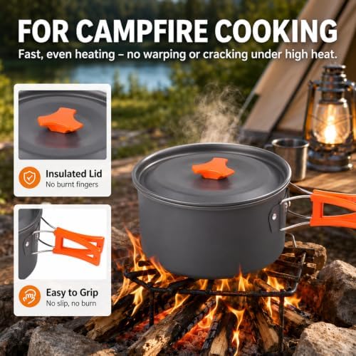 aiGear Camping Cookware with Pot Pan Kettle Cutlery Tableware 1-2 People - Image 4