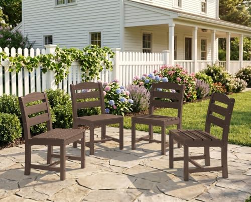 KINGYES Outdoor Armless Dining Chairs Set of 4,HDPE Patio Chairs,Brown by KINGYES