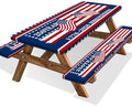 250th Anniversary America Flag Picnic Table Cover with Bench Covers Camping Essentials 250 USA Flag 1776-2026 Waterproof Fitted Camping Tablecloth Cover with Elastic Edge for Outdoor 3 PCS 30x72 Inch by Xguatan