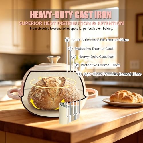 Cast Iron Bread Dutch Oven 6QT Cream Enameled with Lid - Image 3