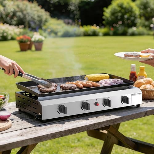 4 Burner Flat Top Grill, 30 Inch Stainless Steel Tabletop Portable Propane Griddle, 40,000 BTU BBQ Gas Griddle Flat Grill for Outdoor BBQ - Image 2