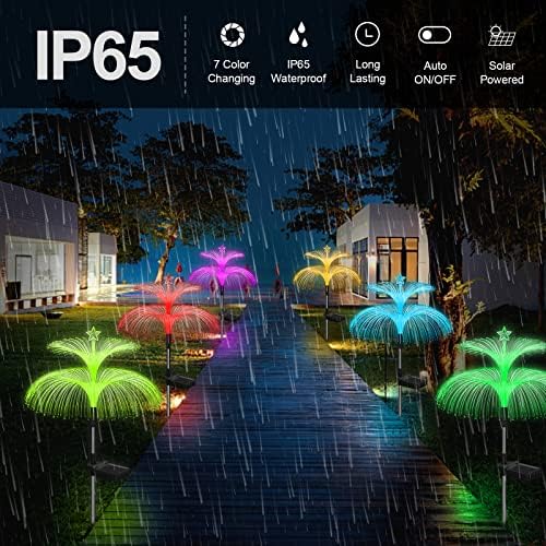 Weepong Solar Garden Lights 6 Pack New Upgraded Solar Lights Outdoor Waterproof 7 Color Changing Double Jellyfish and Star Flower Garden Decor Yard Lawn Christmas Decorations, Gifts for Women Mom - Image 6